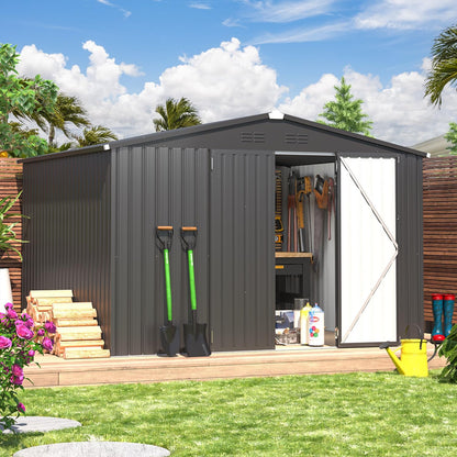 YODOLLA Shed 8' x 10' Outdoor Storage Metal Shed, Dark Grey