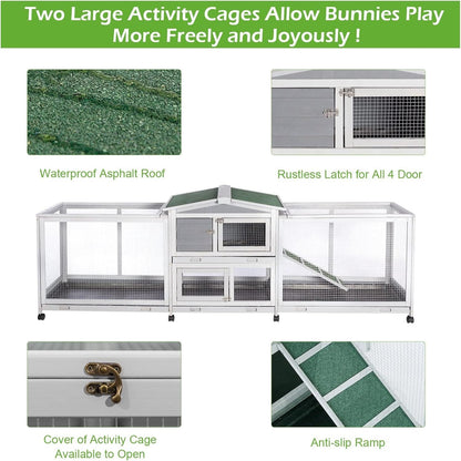 YODOLLA Rabbit Hutch 94.5'' Rabbit Hutch with 8 Wheels