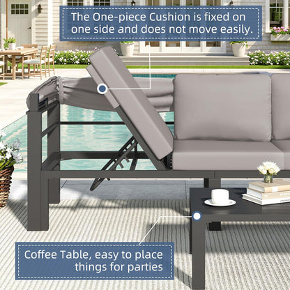 YODOLLA Patio Furniture Set with Retractable Canopy, Grey