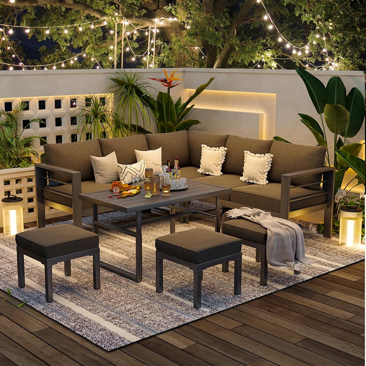 YODOLLA Outdoor Conversation Table and Chair Sets for Lawn Furniture Set, Dark Grey
