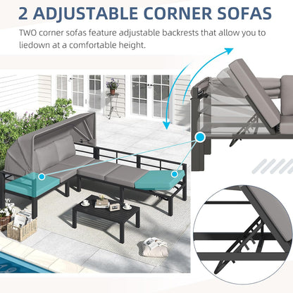 YODOLLA Patio Furniture Set with Retractable Canopy, Grey
