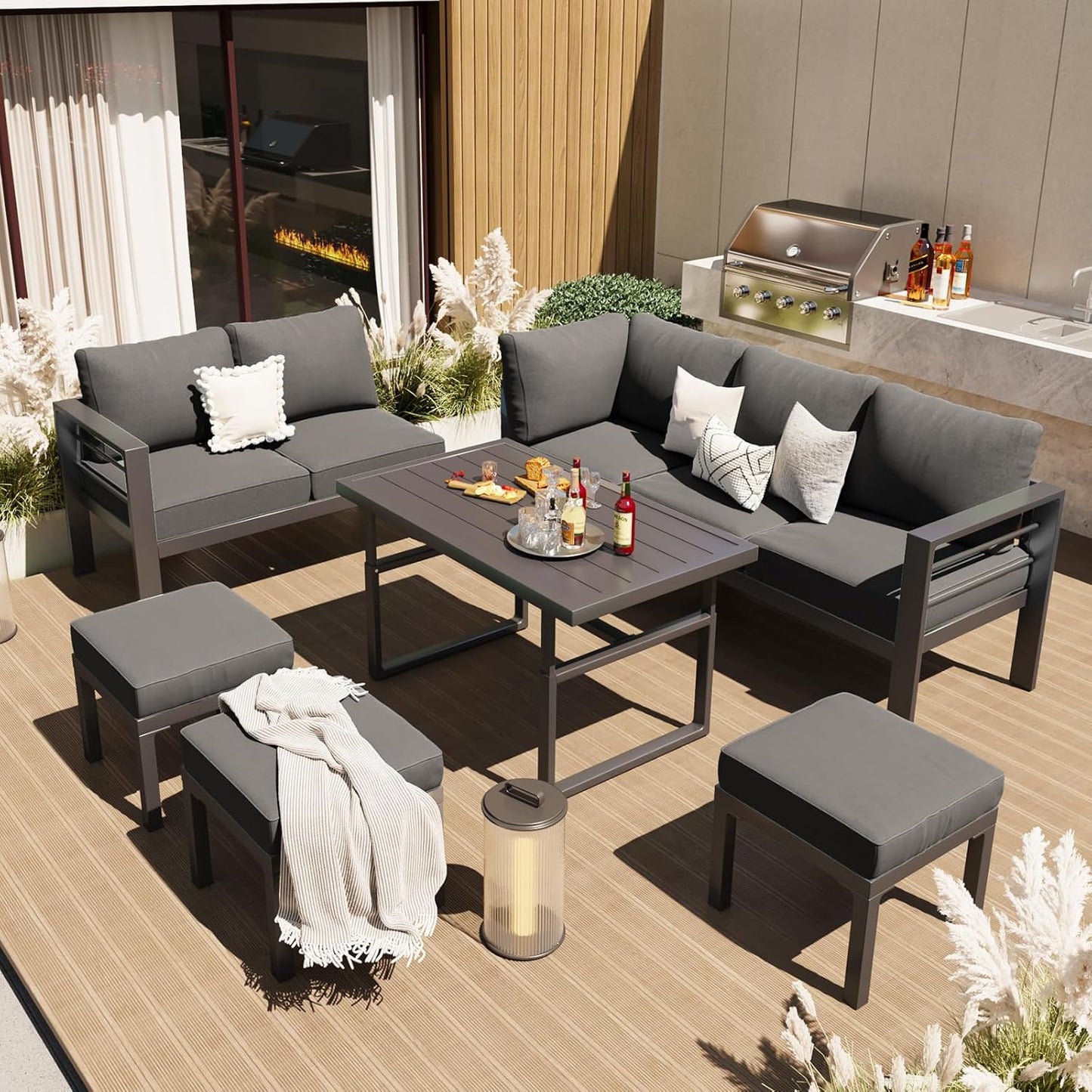 YODOLLA Outdoor Conversation Table and Chair Sets for Lawn Furniture Set, Dark Grey