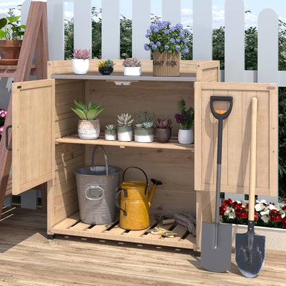 YODOLLA Potting Bench, Outdoor Wooden Storage Cabinet with Adjustable Shelf