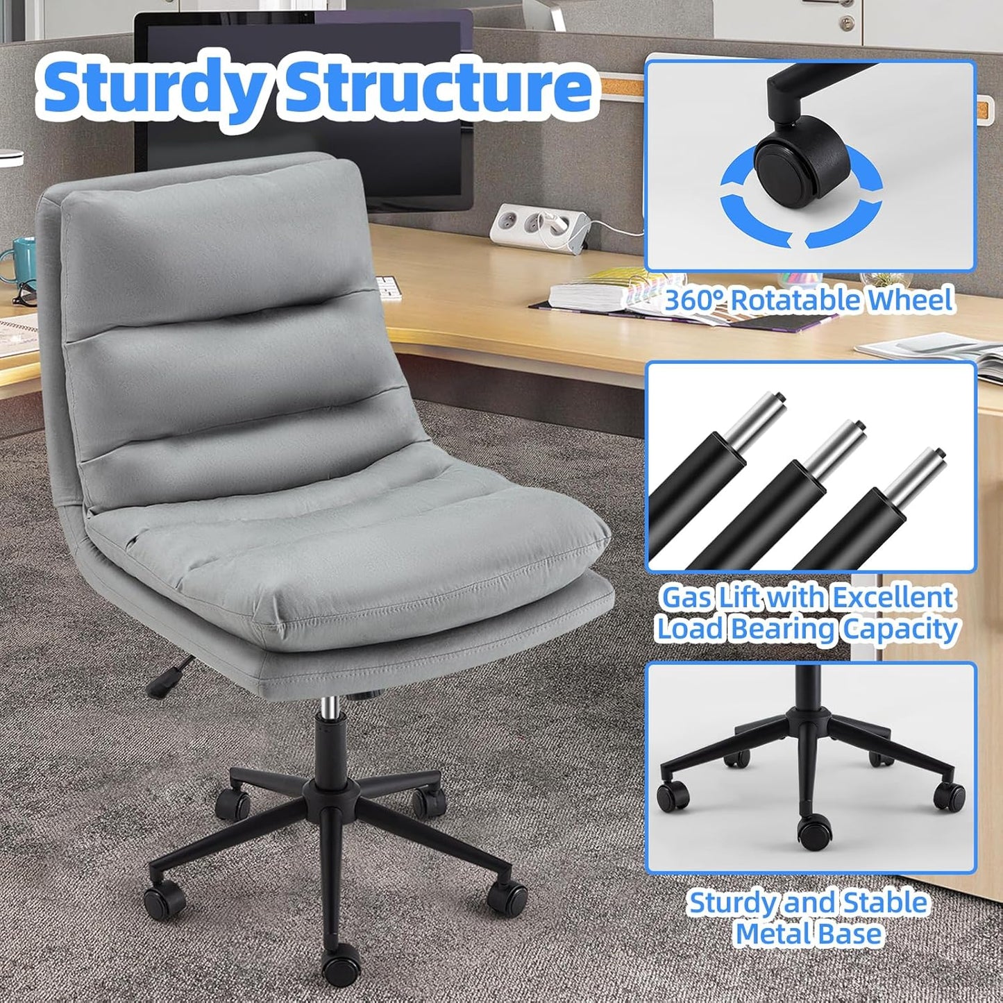 YODOLLA Office Chairs Swivel Desk Chair, Faux Leather Gray