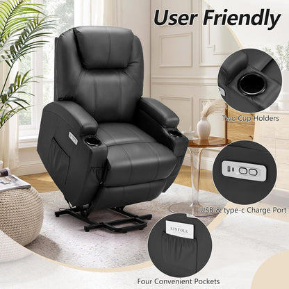 YODOLLA Power Lift Recliner Chair for Elderly with Side Pockets, PU Leather, Black