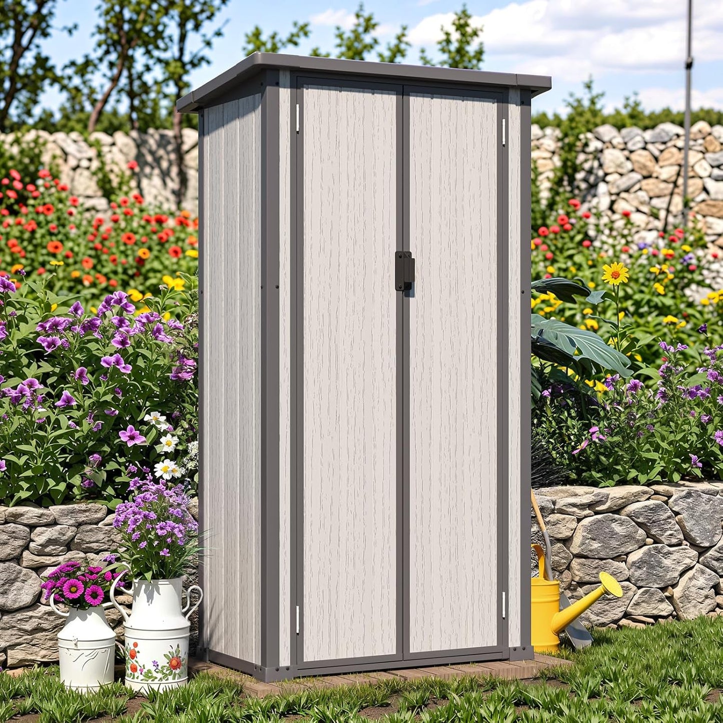 YODOLLA Waterproof Tall Resin Outdoor Storage Cabinet with Adjustable Shelves