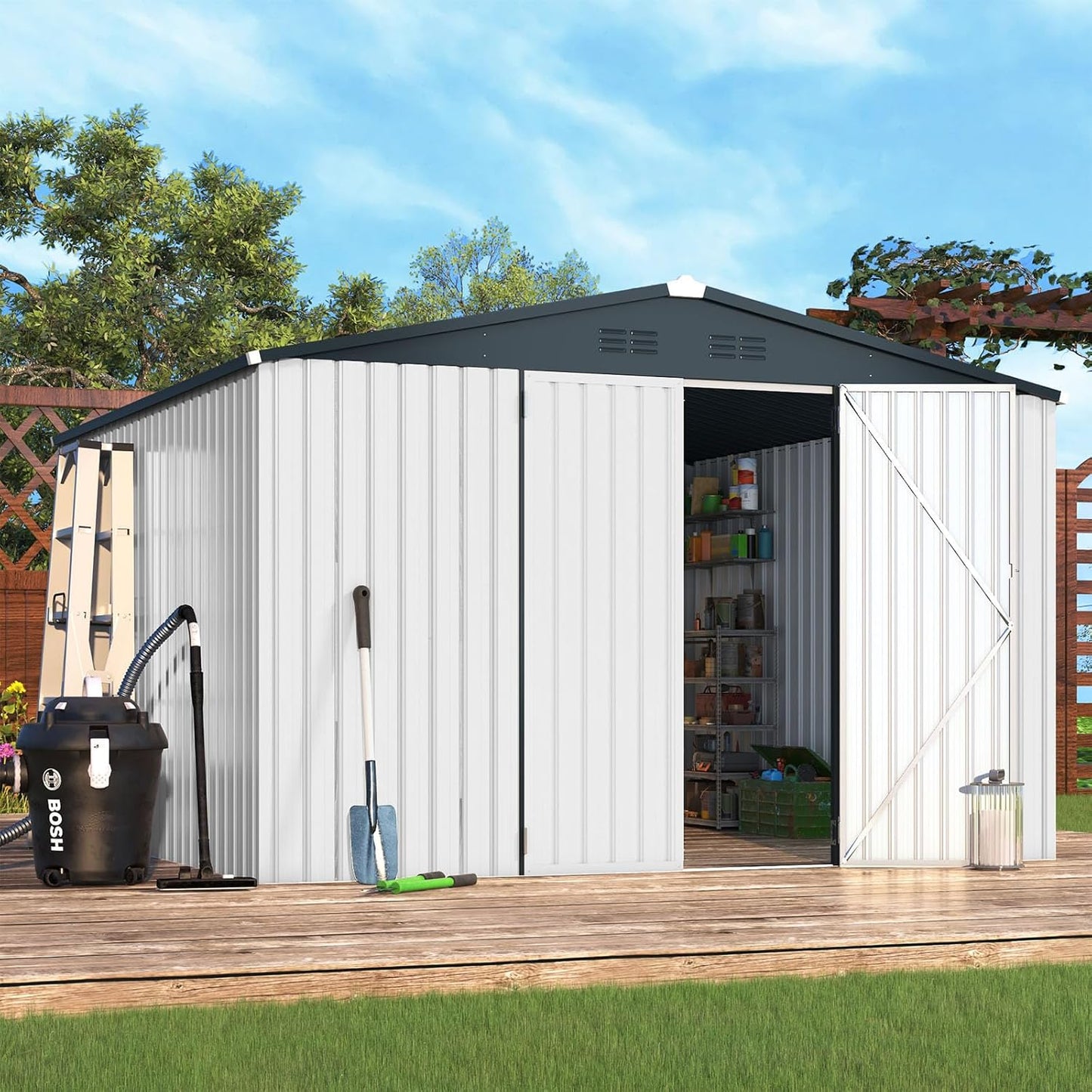 YODOLLA 10'x10' White Metal Storage Shed