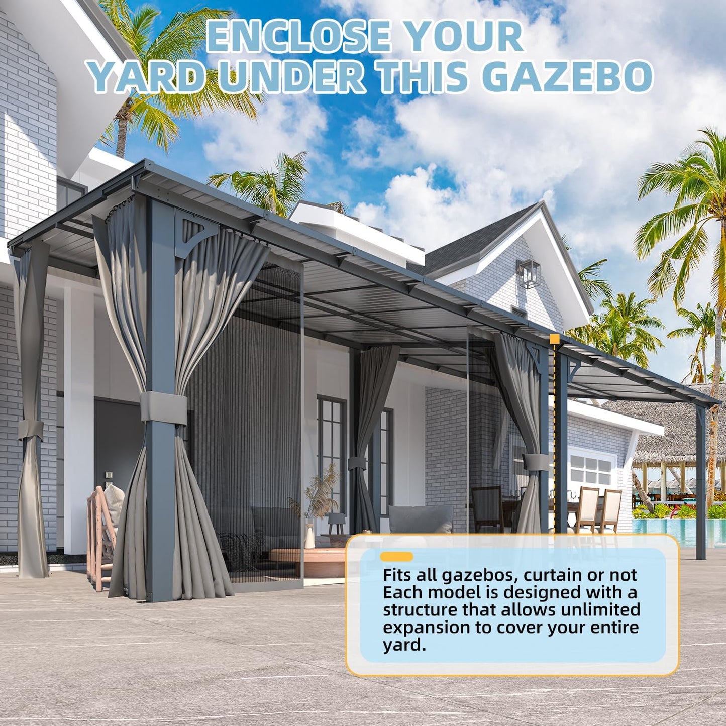 YODOLLA 12' x 8' Gazebo Outdoor Pergola Gazebo with Curtains and Netting