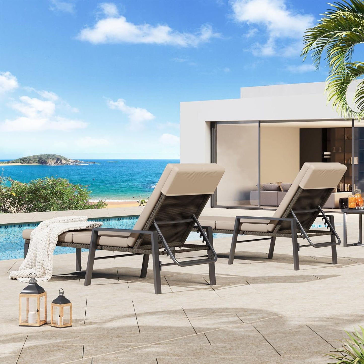 YODOLLA Chaise Lounge Chairs for Outside Set of 2 with Removable Cushion