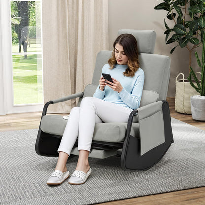 YODOLLA Retractable Gliding Rocking Chair, Gray Leather