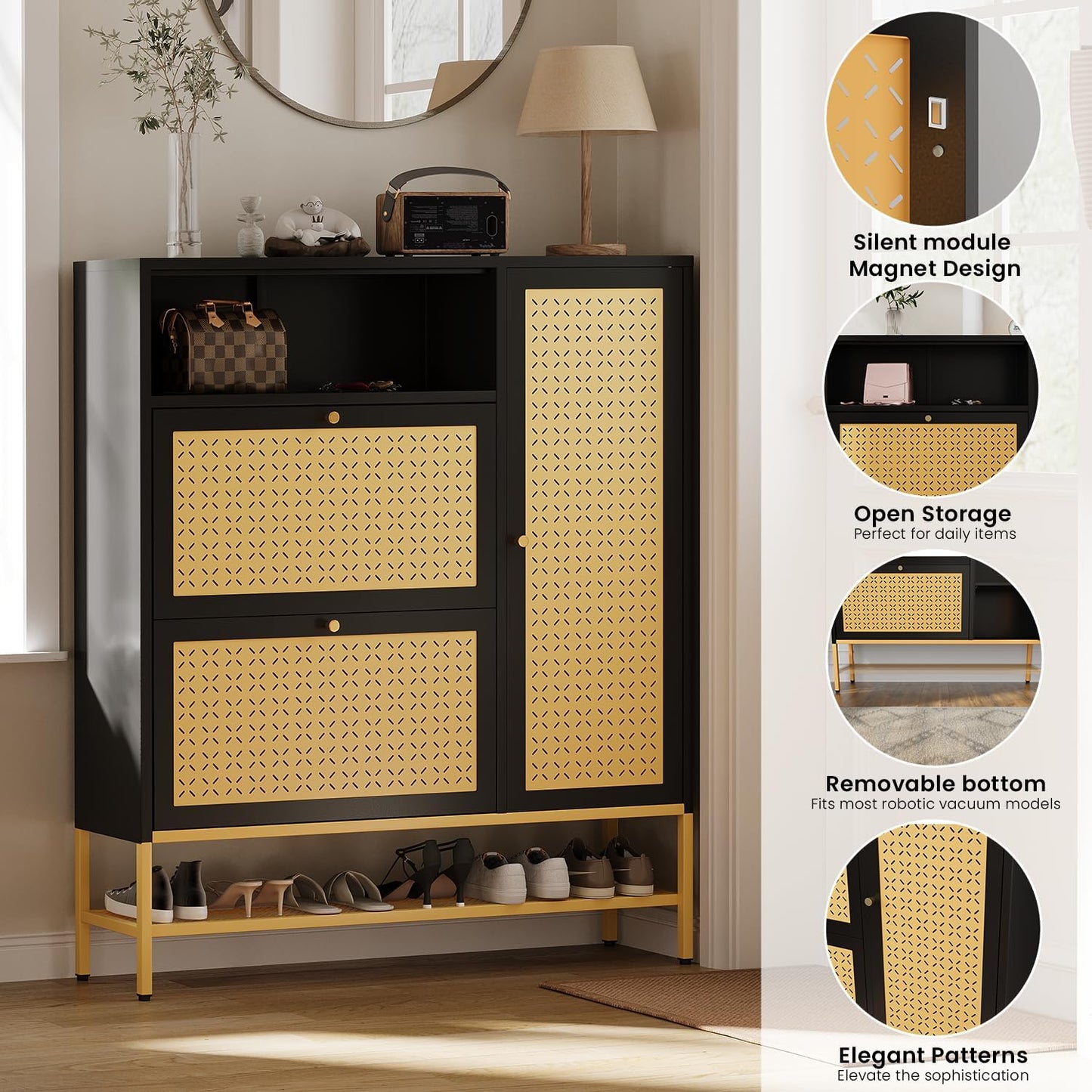 YODOLLA Shoe Storage Cabinet with 2 Flip Drawers Hidden Shoe Organizer