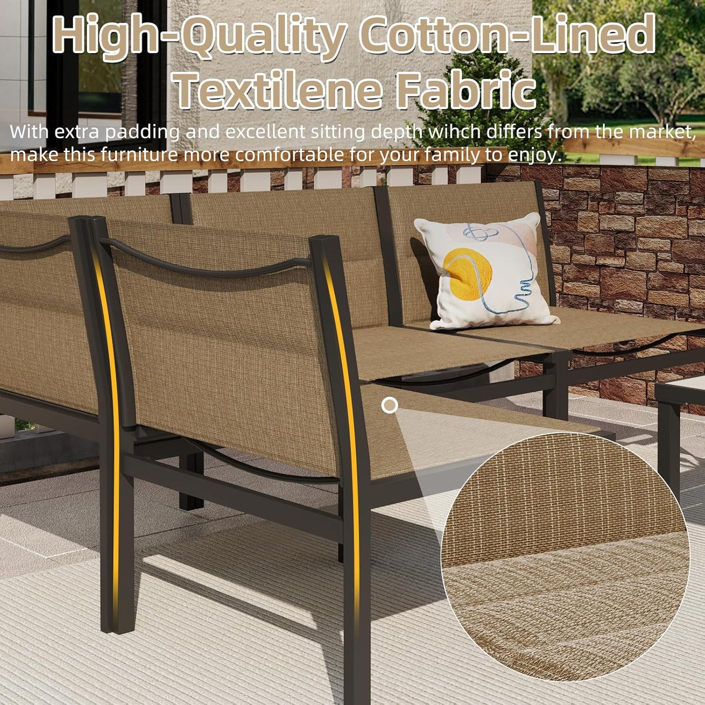 YODOLLA 7-Pc Sectional Patio Set Textilene Fabric, Brown