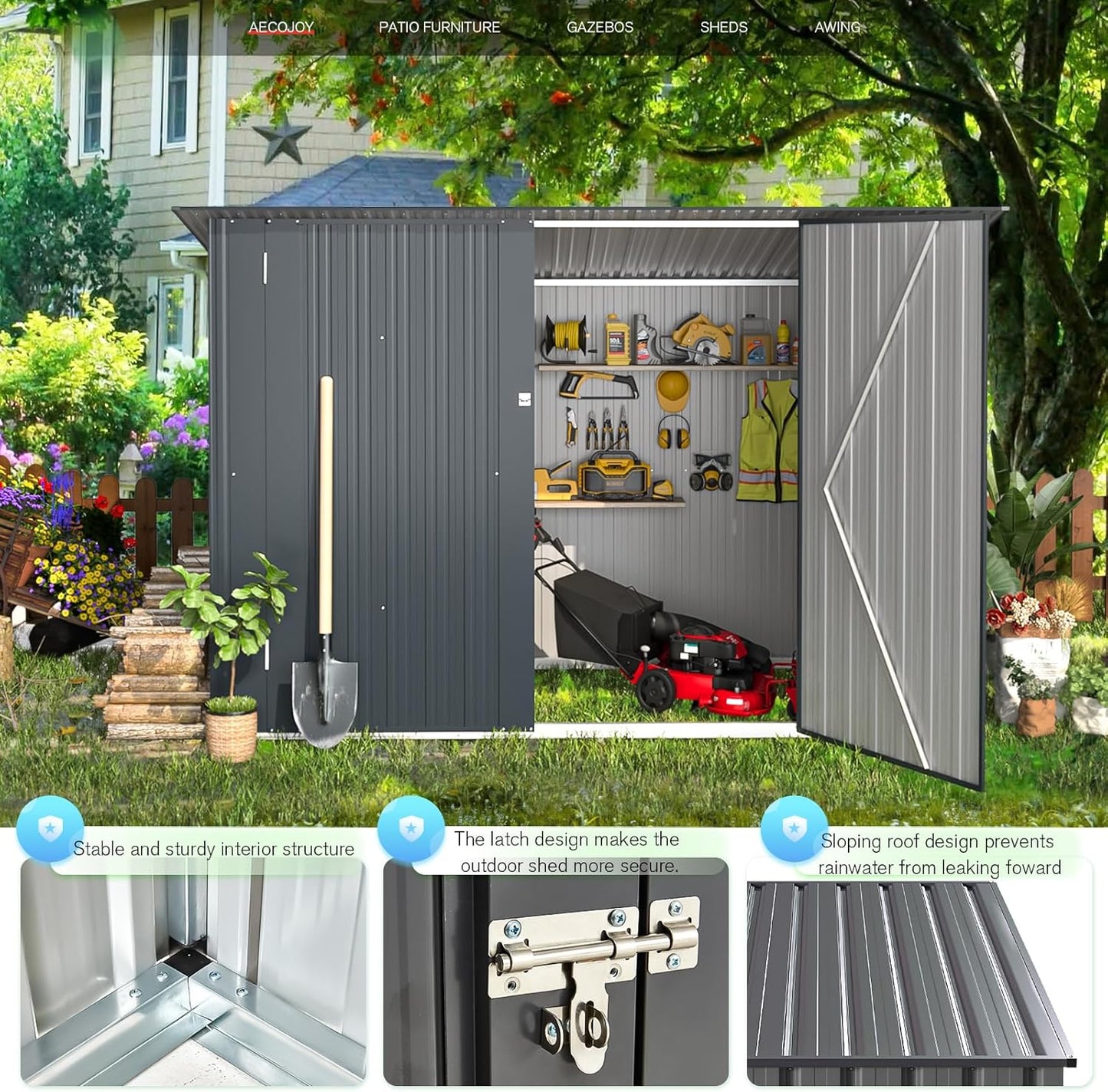 YODOLLA 7x3 Small Metal Shed for Garden & Yard