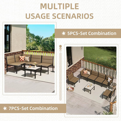 YODOLLA 7-Pc Sectional Patio Set Textilene Fabric, Brown