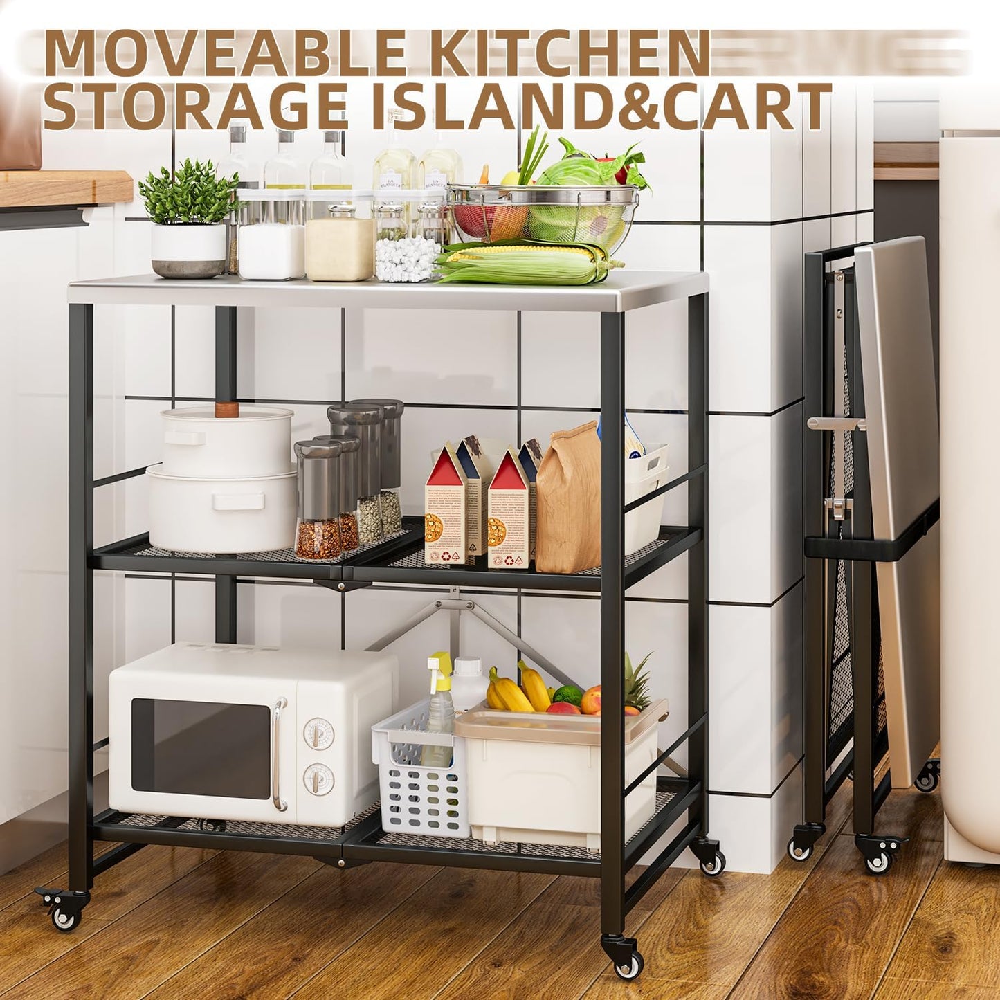 YODOLLA Stainless Pizza Oven Table with 2 Lock Casters, Silver