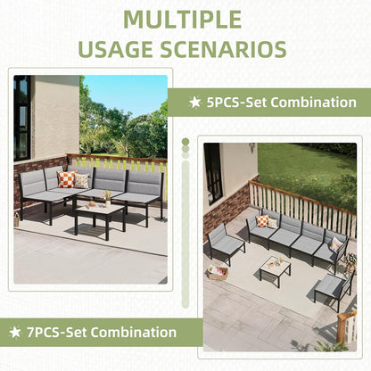 YODOLLA 7-Pc Sectional Patio Set Textilene Fabric, Dark Grey