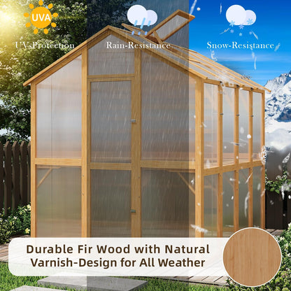 YODOLLA 6x7 FT Wooden Greenhouse, Walk-in Garden Greenhouse with Plant Stand