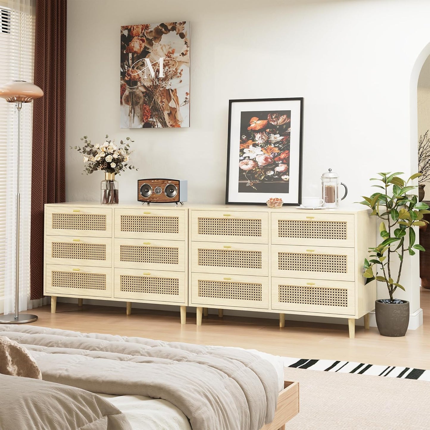 YODOLLA Wicker Dresser 6 Drawer Rattan Dresser, Natural Wood