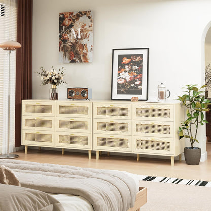 YODOLLA Wicker Dresser 6 Drawer Rattan Dresser, Natural Wood
