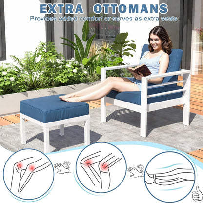 YODOLLA 7-Piece Patio Set, Aluminum, Blue Cushions