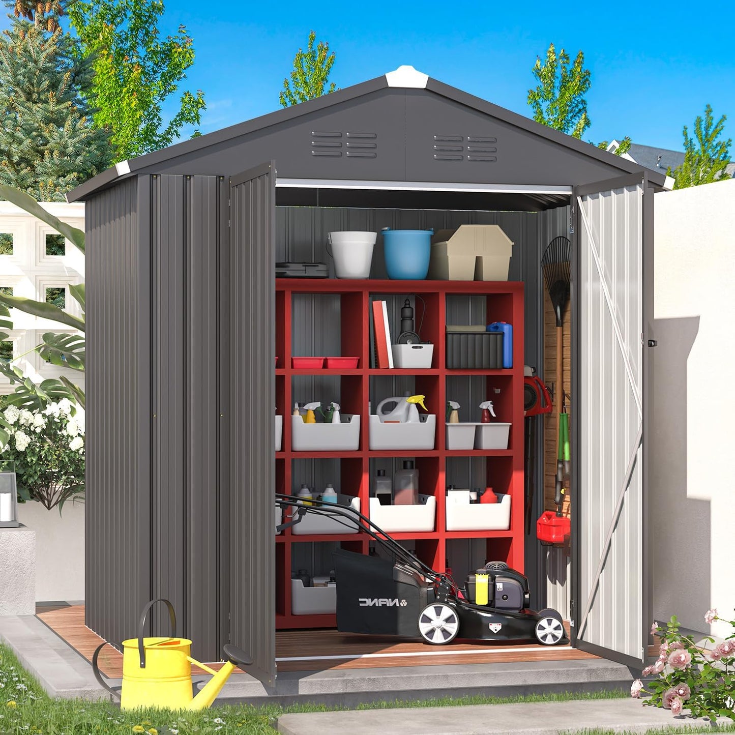 YODOLLA Shed 6' x 4' Storage Shed, Metal Sheds & Outdoor Storage, Dark Grey