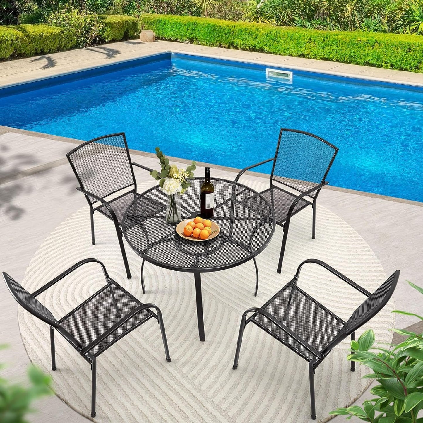YODOLLA Metal Patio Table with Umbrella Hole
