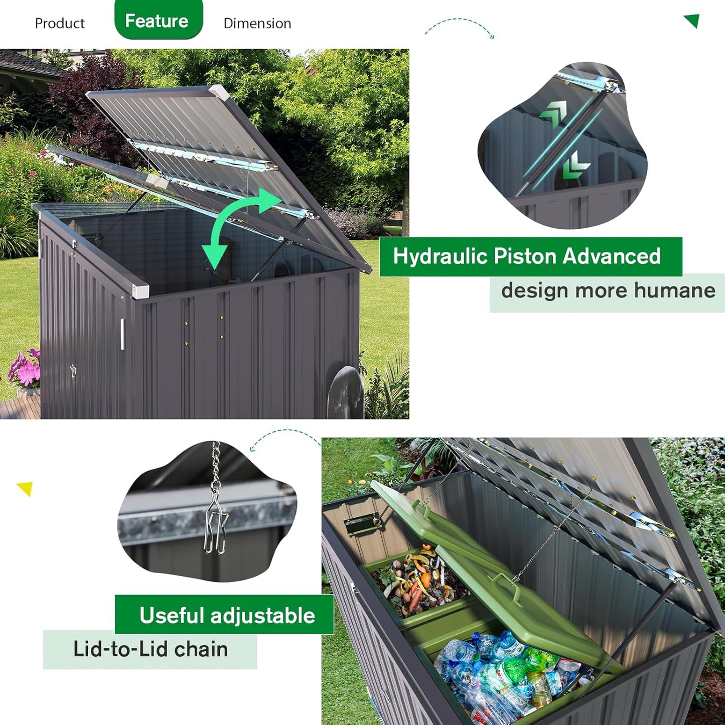 YODOLLA 46 Cu.Ft Outdoor Horizontal Storage Shed, Dark Grey