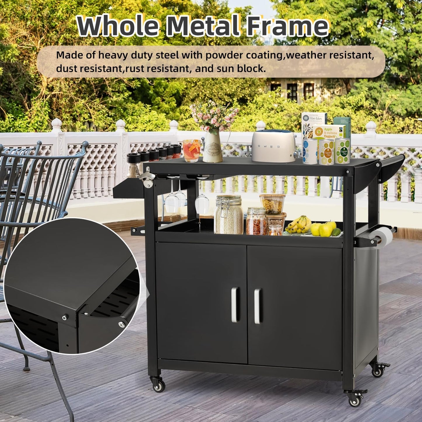 YODOLLA Outdoor Grill Cart Kitchen Storage Cabinets Island with Wheels