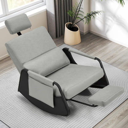 YODOLLA Retractable Gliding Rocking Chair, Gray Leather
