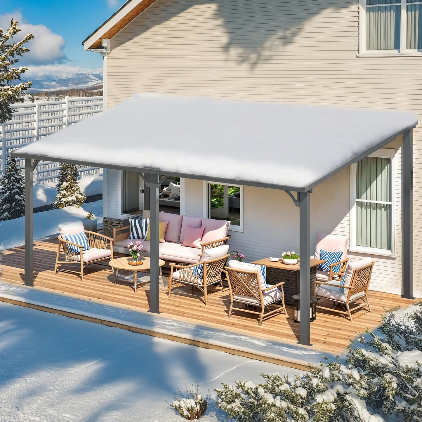 YODOLLA 16'x10' Wall-Mounted Pergola Hardtop Outdoor Gazebo