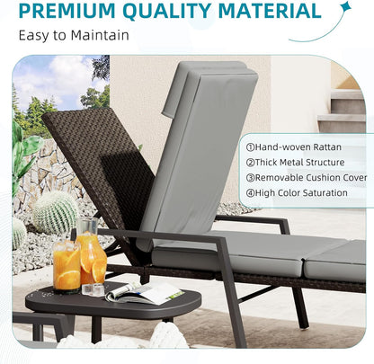 YODOLLA Chaise Lounge Chairs for Outside Set of 2 with Removable Cushion