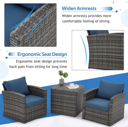 YODOLLA 7 Pieces Patio Furniture with Two Storage Boxes, Grey & Dark Blue