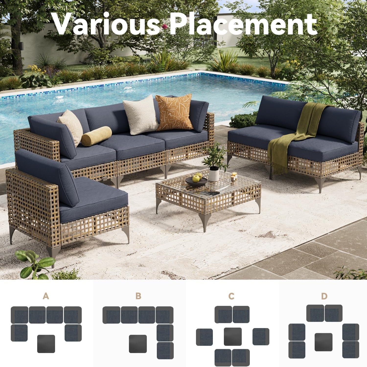 YODOLLA 7 piece rattan patio furniture