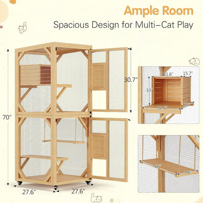 YODOLLA Outdoor Catio Enclosure with Hammock, Safe Play Space for Cats, Natural