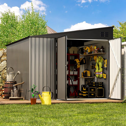 YODOLLA 8x10 Lean-to Shed, Outdoor Storage Shed, Gray