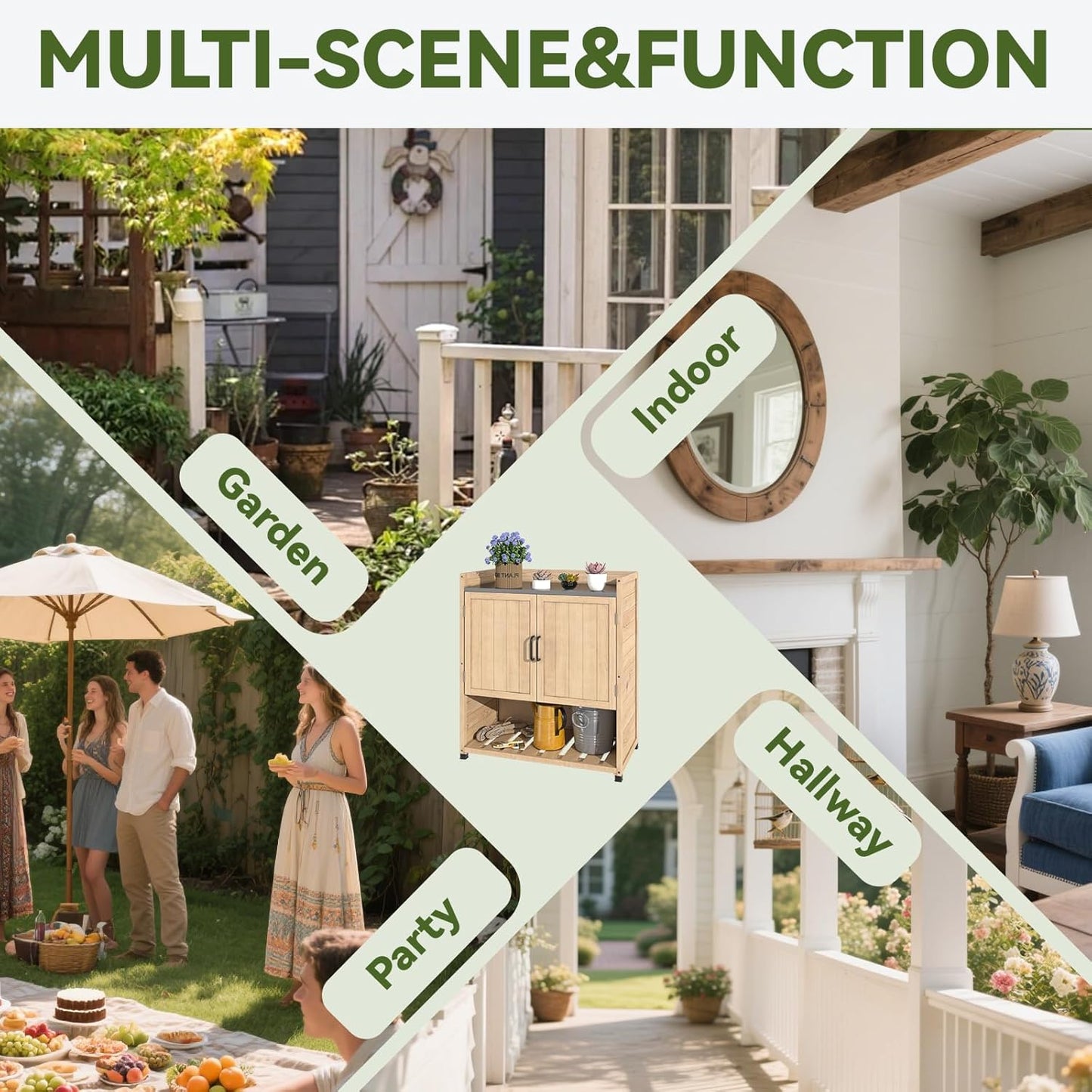 YODOLLA Potting Bench, Outdoor Wooden Storage Cabinet with Adjustable Shelf