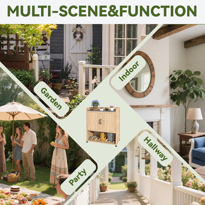 YODOLLA Potting Bench, Outdoor Wooden Storage Cabinet with Adjustable Shelf