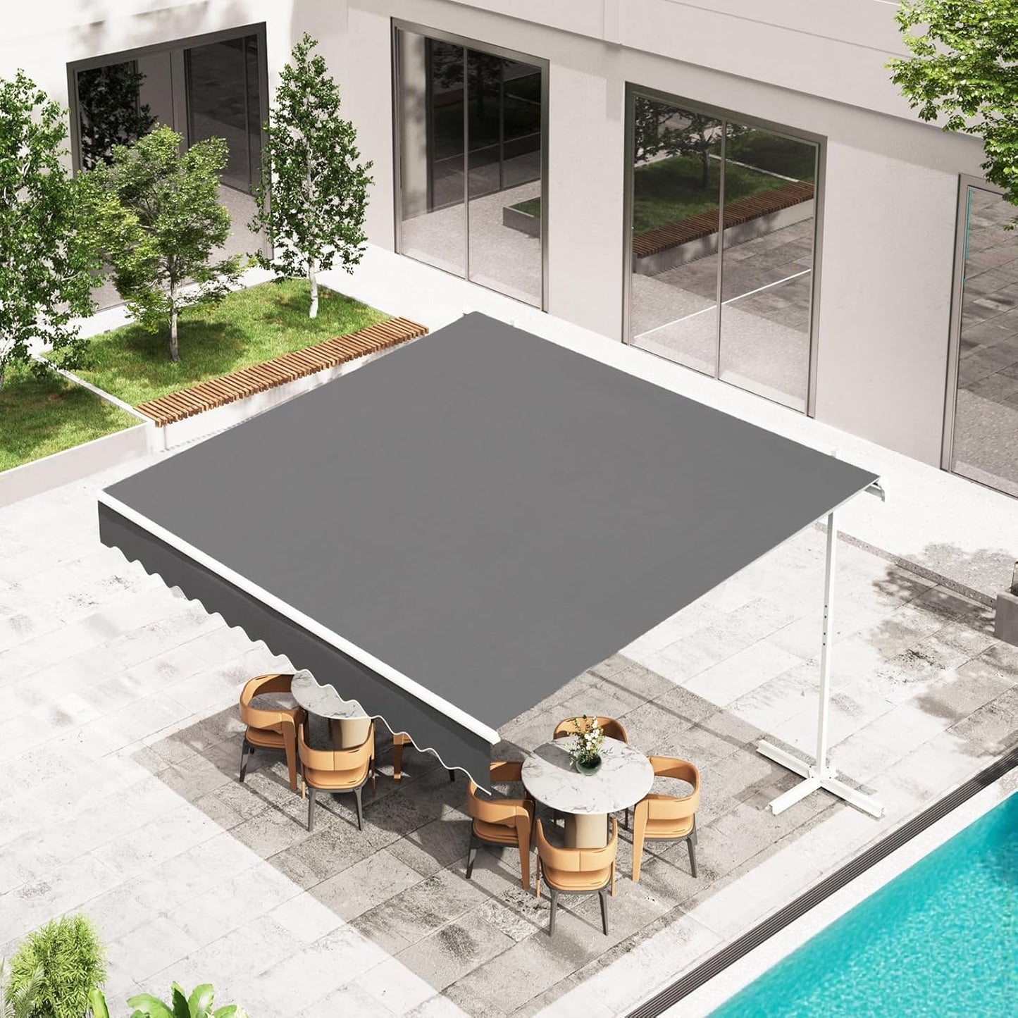 YODOLLA 10'x8' Single Side Free Standing Retractable Awning, Dark Gray