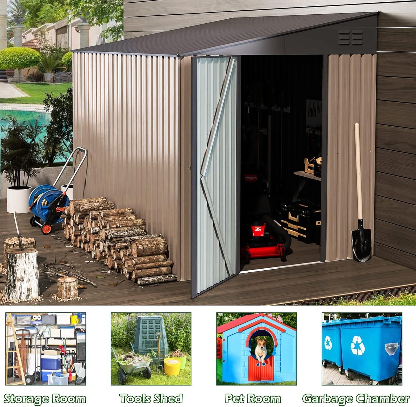 YODOLLA Outdoor 6' x 8' Metal Wall Side Lean to Storage Shed, Gray