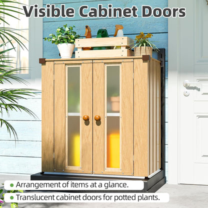 YODOLLA Small Outdoor Storage Cabinet Waterproof, Wood Grain