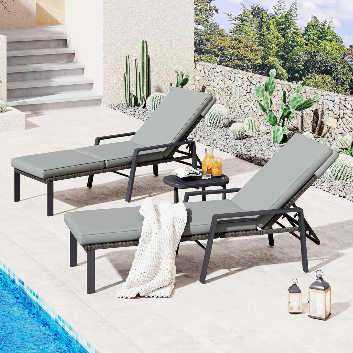 YODOLLA Chaise Lounge Chairs for Outside Set of 2 with Removable Cushion
