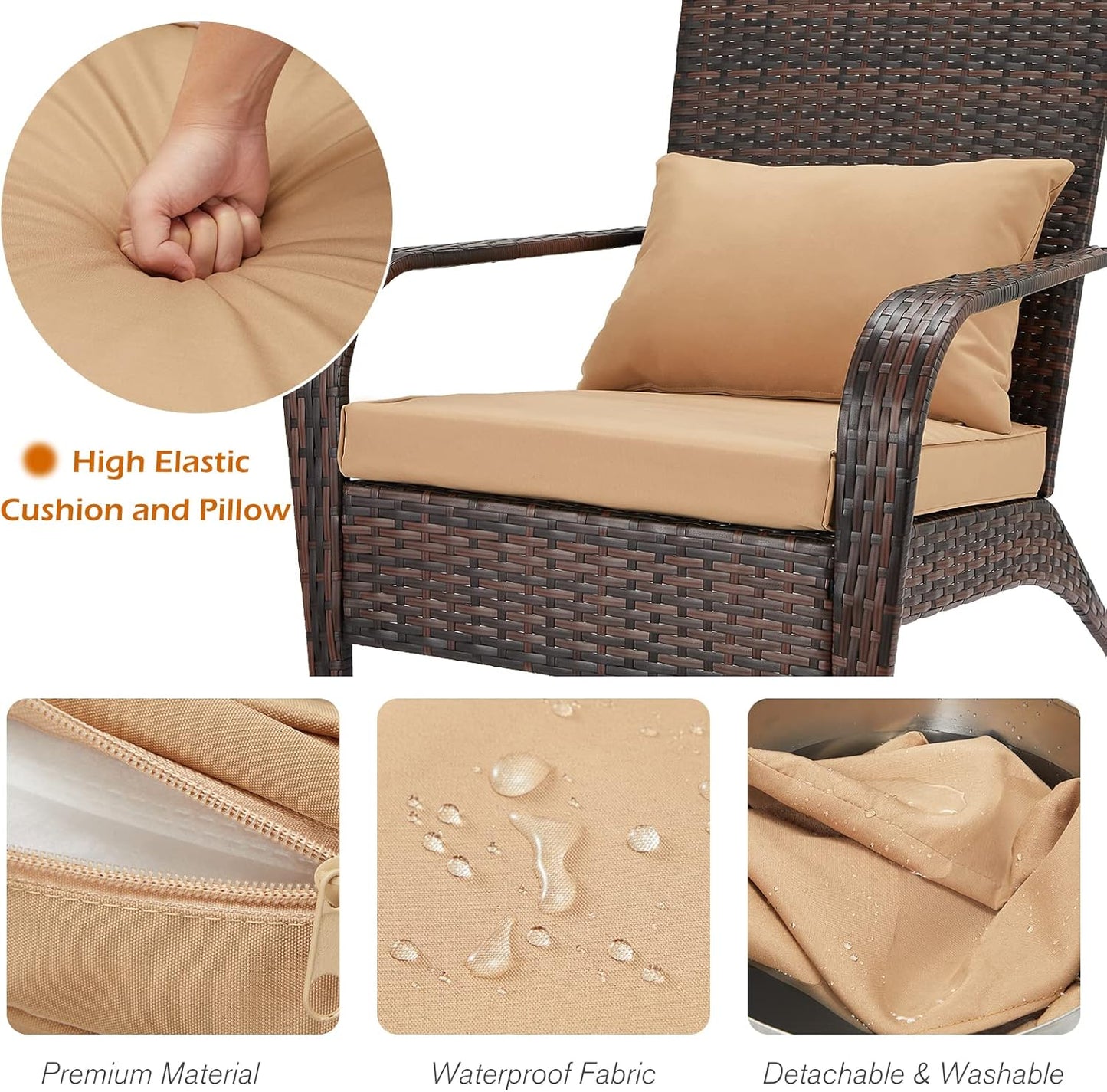 YODOLLA 2PCS Patio Adirondack Wicker Chair, Brown