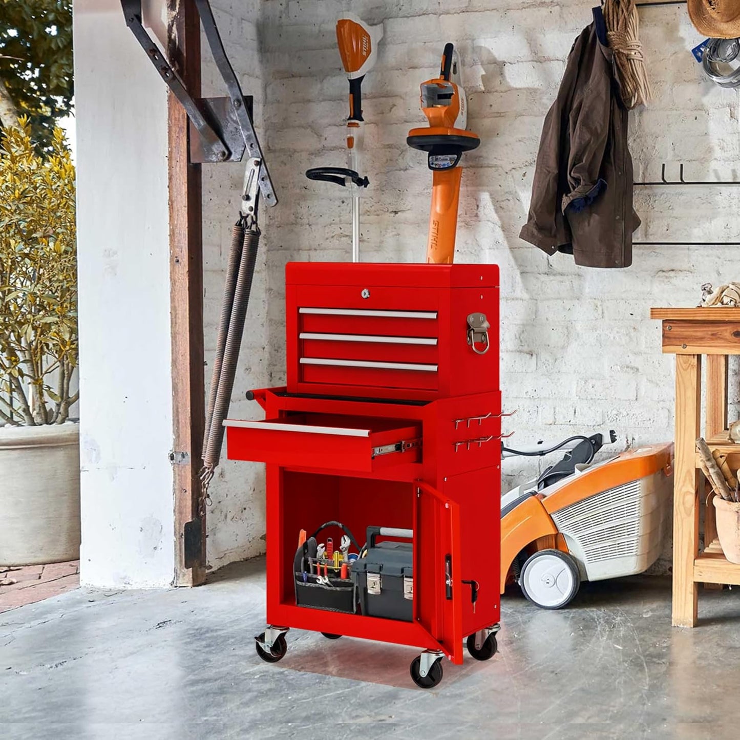 YODOLLA 4-Drawers Heavy Duty Tool Cart with Wheels, Red