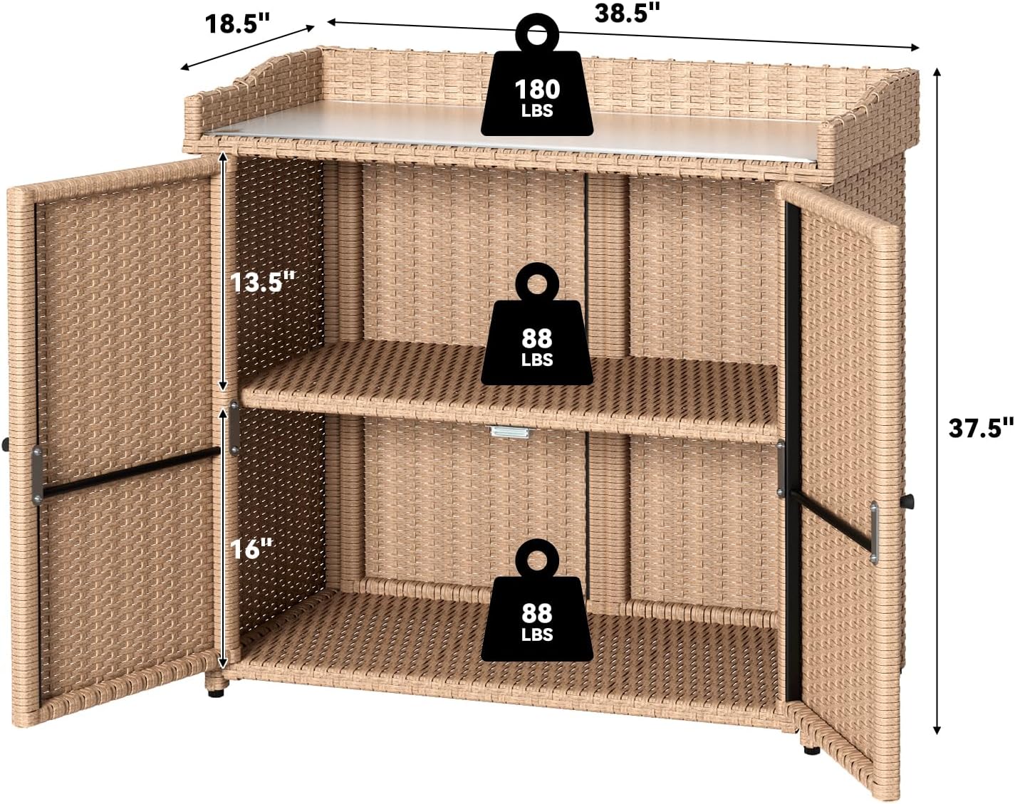 YODOLLA Outdoor Rattan Storage Cabinet, Waterproof, Beige