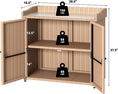 YODOLLA Outdoor Rattan Storage Cabinet, Waterproof, Beige