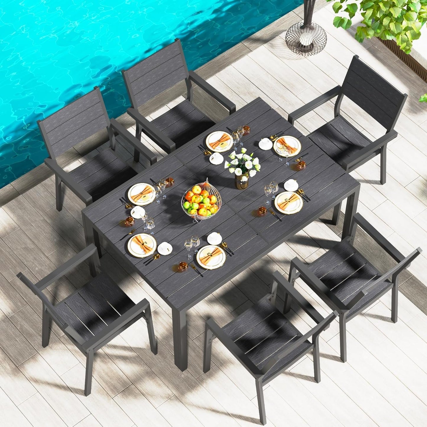 YODOLLA Dining Set, Patio 7 Piece Aluminum Patio Table and Chairs Set