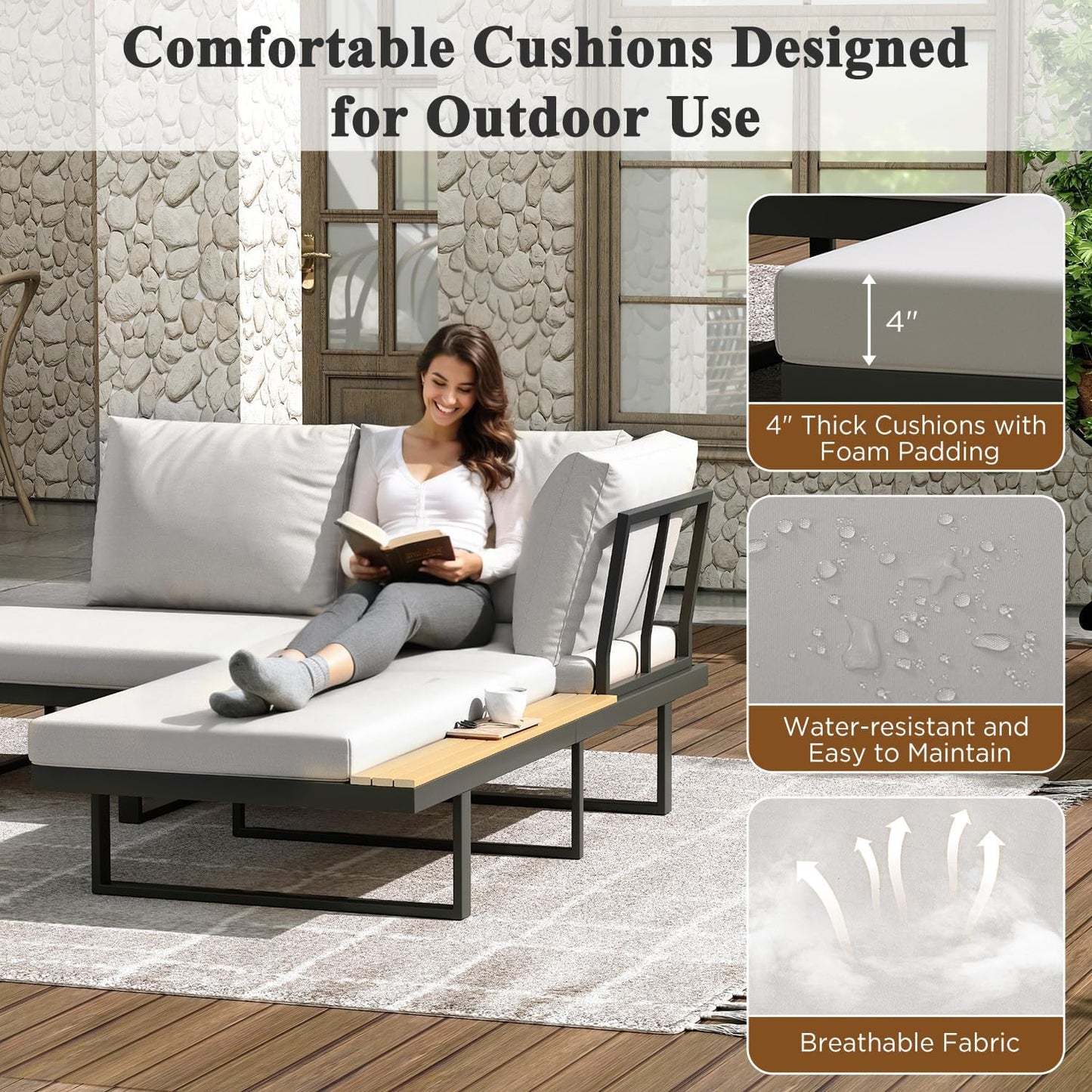 YODOLLA 4 Piece Metal Patio Furniture Set