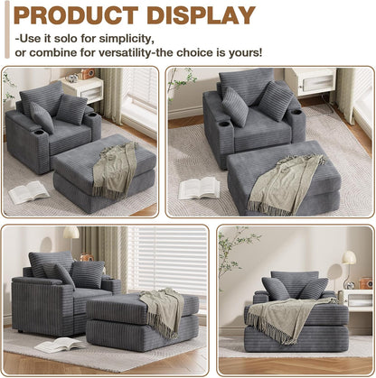 YODOLLA Chaise Lounge Chair Indoor, Oversized Sleeper Chair with Ottoman, Comfy Reading Sofa Armchair