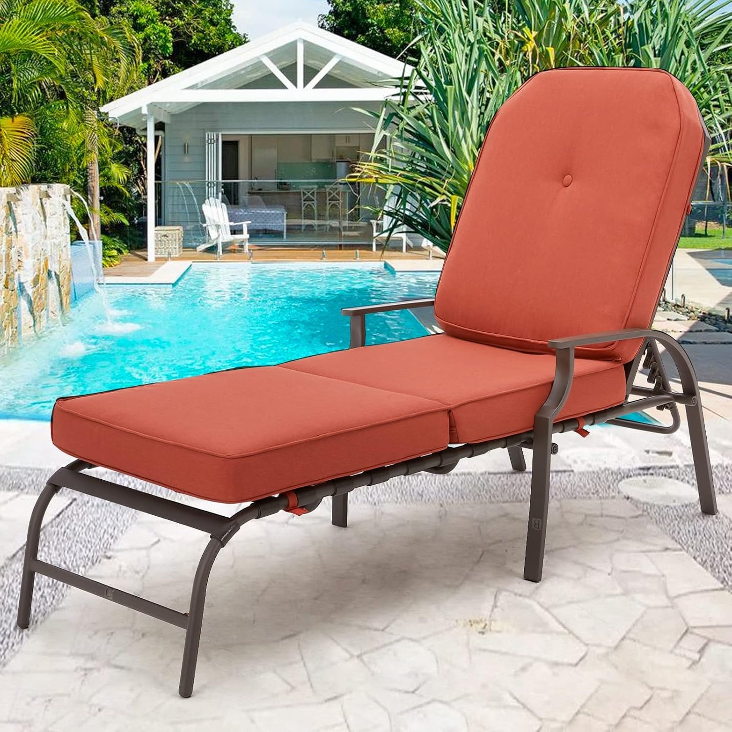 YODOLLA Adjustable Outdoor Chaise Lounge, Orange