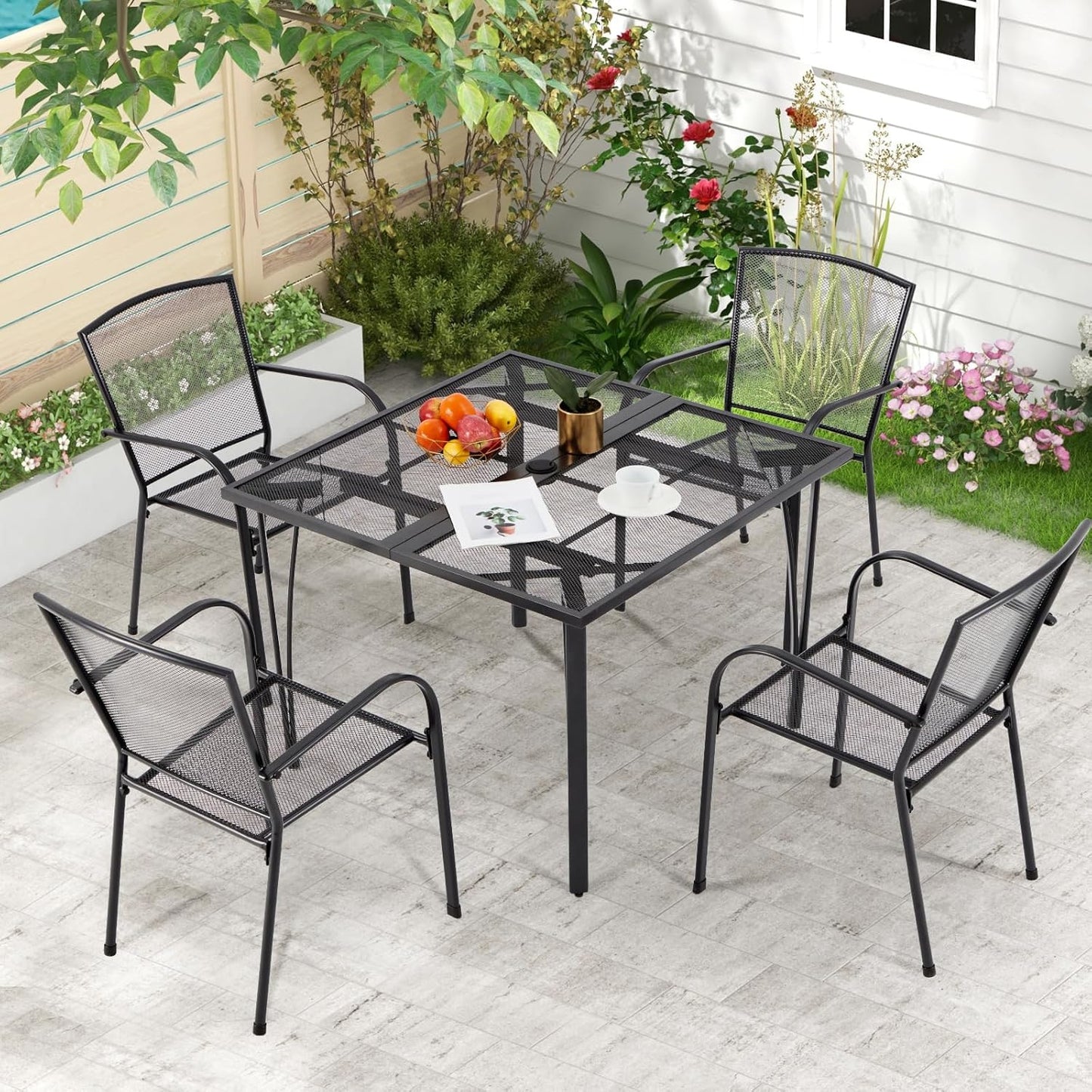 YODOLLA 39.4" Patio Dining Table with 1.6" Umbrella Hole, Dark Grey